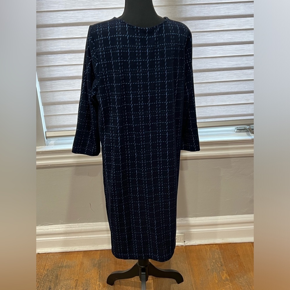 Long navy dress with blue lines - Picture 2 of 5